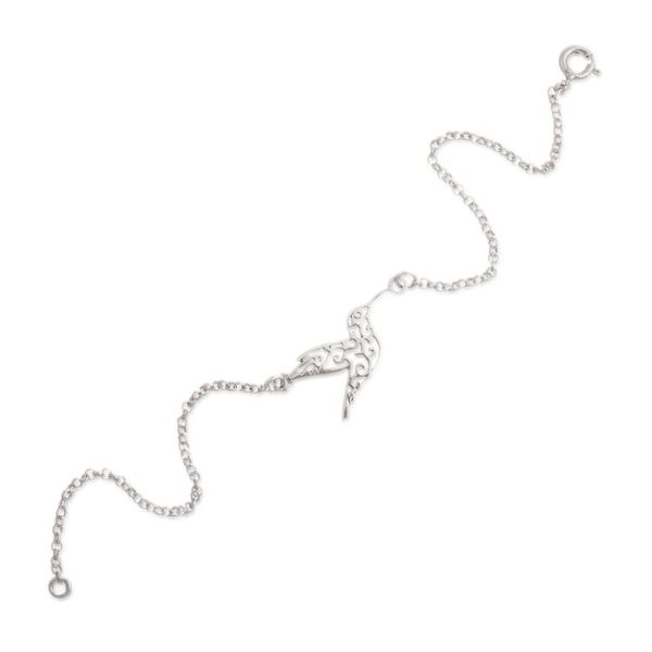 Alternate image for Fantasy-Inspired Hummingbird-Themed Sterling Silver Bracelet Hummingbird Vitality