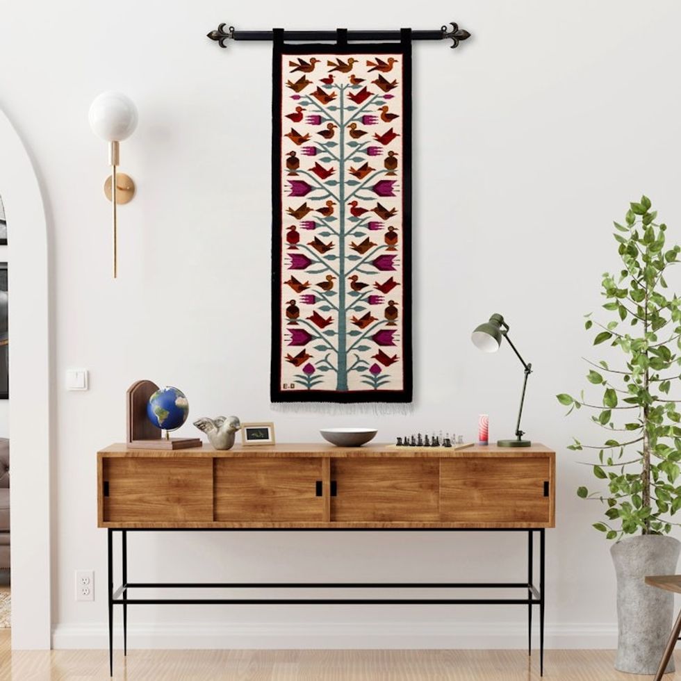 Nature-Inspired Bird-Themed Handloomed Wool Tapestry 'Birds in the Andes'