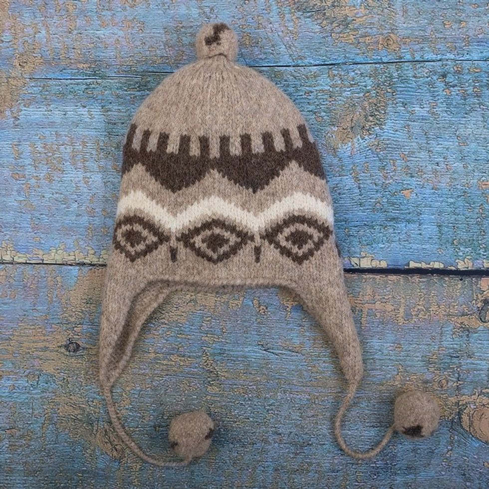 Unisex Brown Alpaca Blend Chullo Hat 'Santiago Earth'