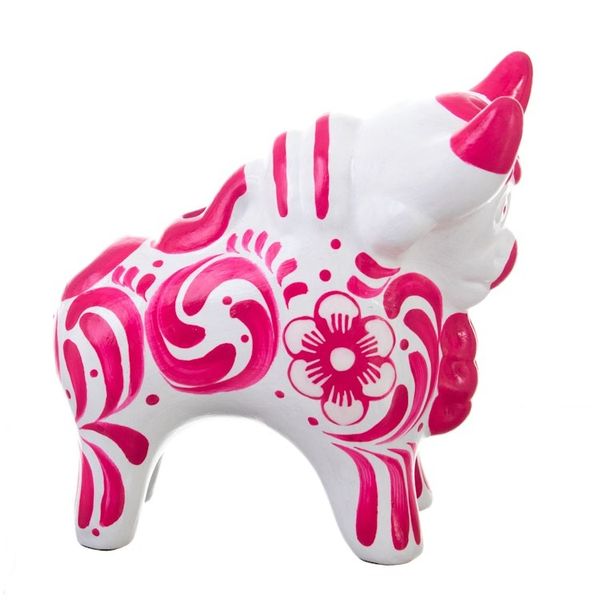 Alternate image for Traditional Floral Pink Ceramic Bull Sculpture from Pucara Pucaras Pink Protector