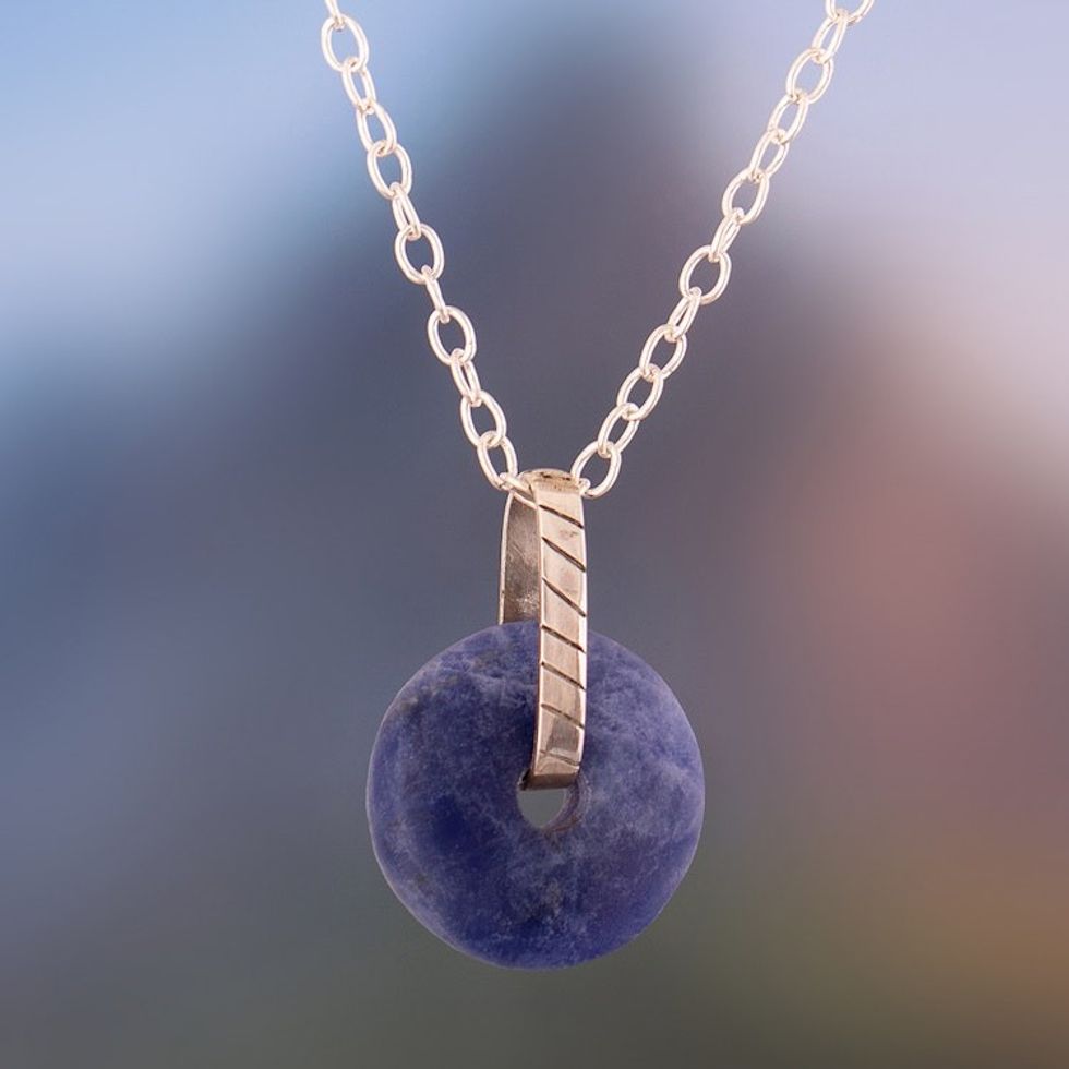 Natural Sodalite and Sterling Silver Pendant Necklace 'Serene Truth'