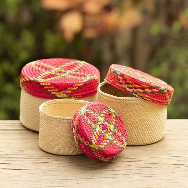 Alternate image for Handwoven Natural Fiber Colorful Baskets From Colombia Nests of Nario