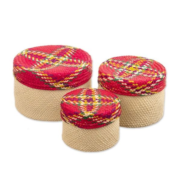 Alternate image for Handwoven Natural Fiber Colorful Baskets From Colombia Nests of Nario
