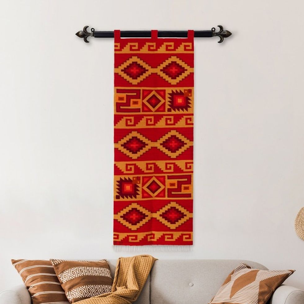 Hand-Woven Wool Wall Tapestry with Inca and Geometric Motifs 'Inca Geometry'
