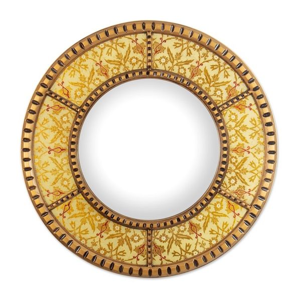 Alternate image for Round Floral Warm-Toned Reverse-Painted Glass Wall Mirror Radiant Clarity