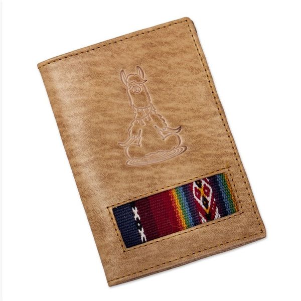 Alternate image for Handcrafted Llama Leather Passport Cover with Andean Textile Introspective Llama