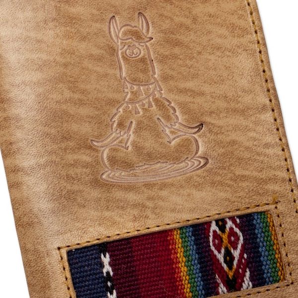 Alternate image for Handcrafted Llama Leather Passport Cover with Andean Textile Introspective Llama