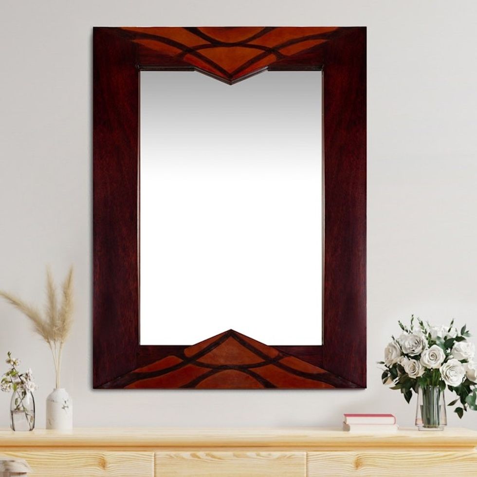 Artisan Made Vertical Wall Mirror with Andean Tornillo Wood 'Introspective'