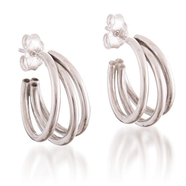 Alternate image for Three-Strand Polished Sterling Silver Half-Hoop Earrings Trendy Triad
