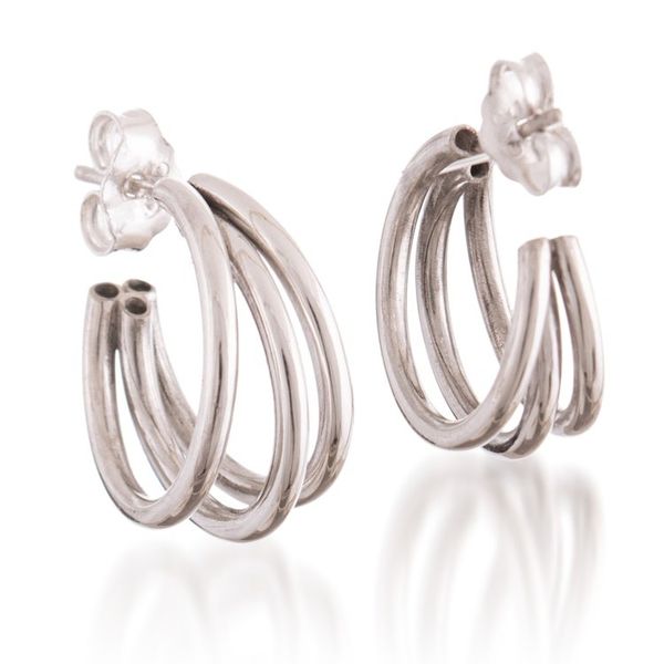 Alternate image for Three-Strand Polished Sterling Silver Half-Hoop Earrings Trendy Triad