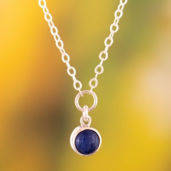 Alternate image for Silver Pendant Necklace with Natural Cabochon Sodalite Stone Marine Glow
