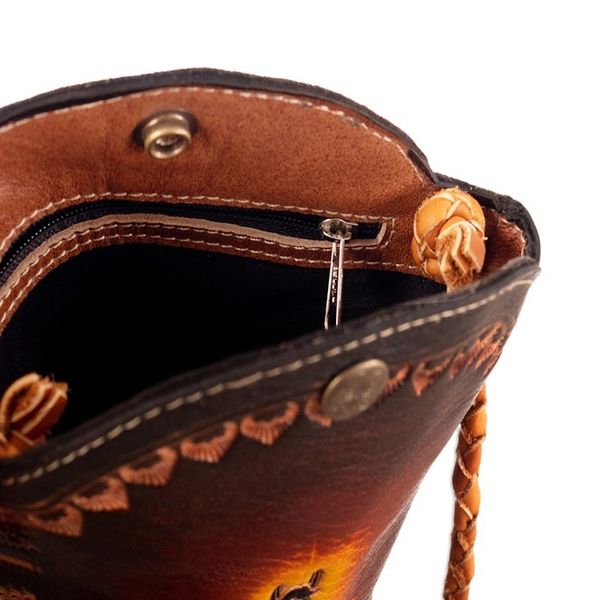 Alternate image for Llama-Themed Brown and Red Leather Sling from Peru Andean Adventures