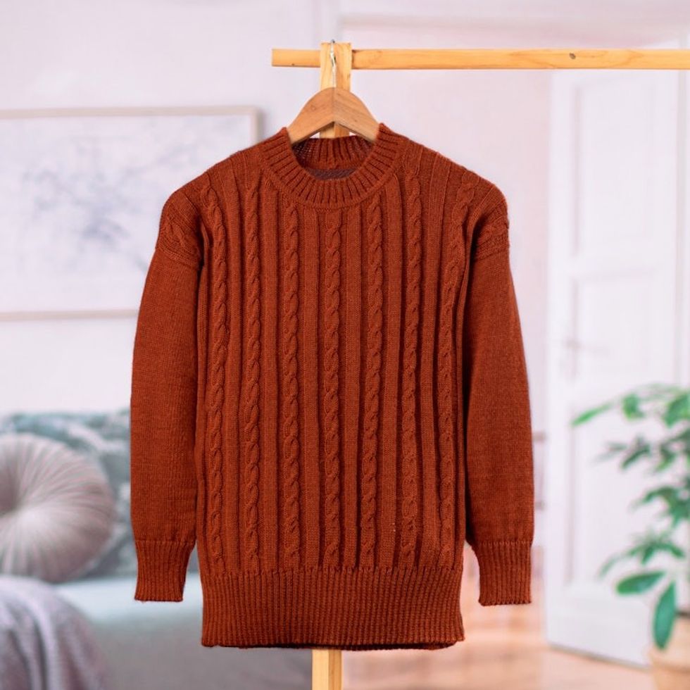 Soft Striped Ginger Alpaca Blend Pullover Sweater 'Ginger Bonds'