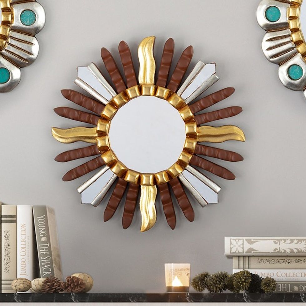 Star-Inspired Wood Wall Mirror with Bronze Aluminum Leaf 'Brown Star'