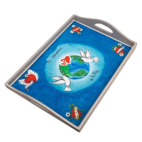 Alternate image for Handcrafted Peace Reverse-Painted Glass Tray in Blue Peaceful Creation