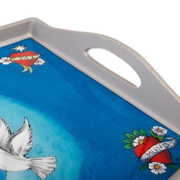 Alternate image for Handcrafted Peace Reverse-Painted Glass Tray in Blue Peaceful Creation