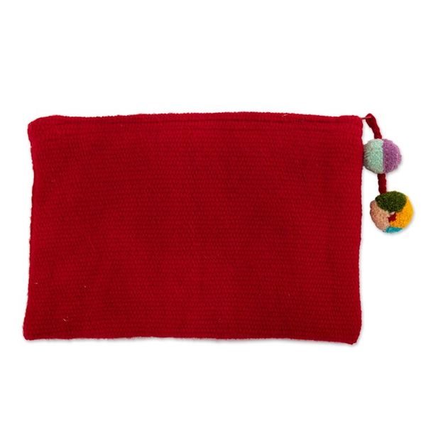 Alternate image for Leafy and Floral Red Cosmetic Bag Handcrafted from Alpaca Leafy Vitality