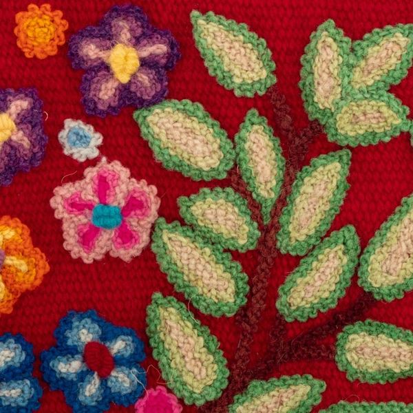 Alternate image for Leafy and Floral Red Cosmetic Bag Handcrafted from Alpaca Leafy Vitality