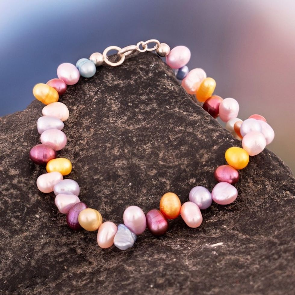 Handmade Cultured Pearl Beaded Bracelet in a Spring Palette 'Pond Fantasy'
