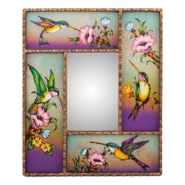 Alternate image for Hummingbird-Themed Reverse-Painted Glass Wall Accent Mirror Dance of the Winds