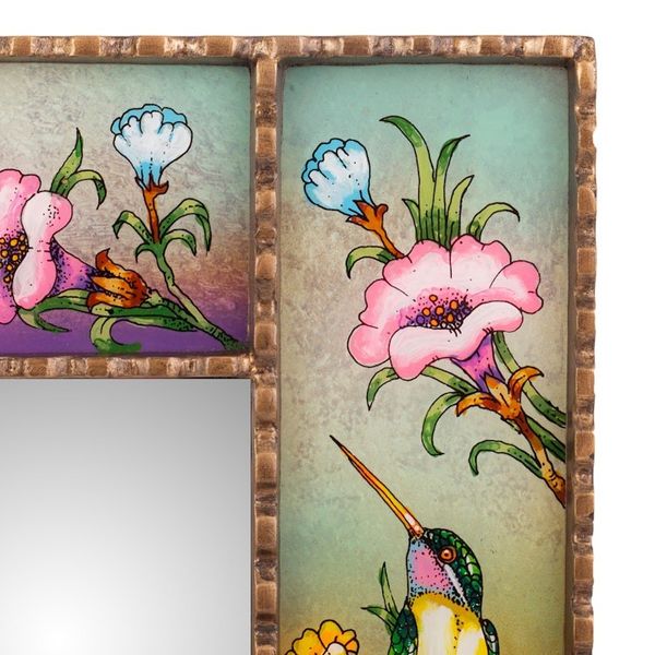 Alternate image for Hummingbird-Themed Reverse-Painted Glass Wall Accent Mirror Dance of the Winds