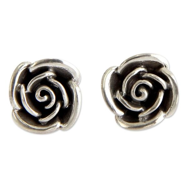 Alternate image for Fair Trade Sterling Silver Button Earrings Sweetheart Rose