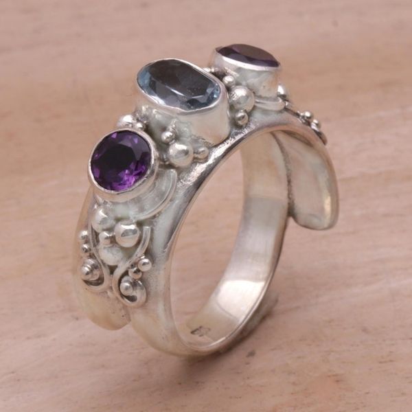 Alternate image for Amethyst and Blue Topaz Ring Morning Joy