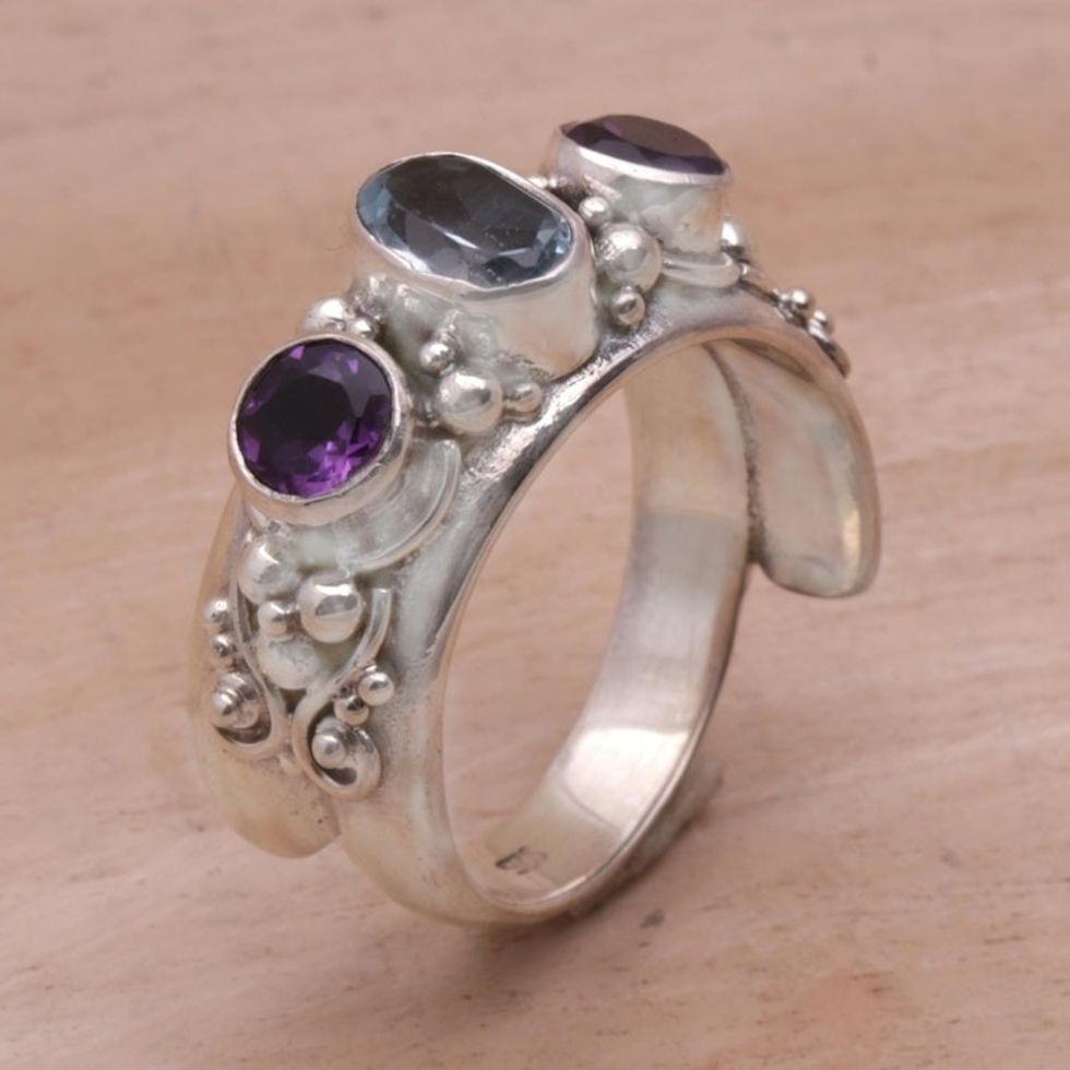 Amethyst and Blue Topaz Ring 'Morning Joy'