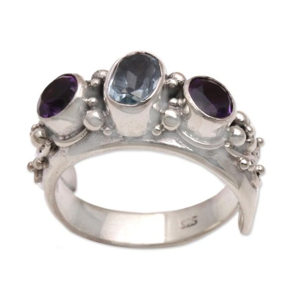 Alternate image for Amethyst and Blue Topaz Ring Morning Joy