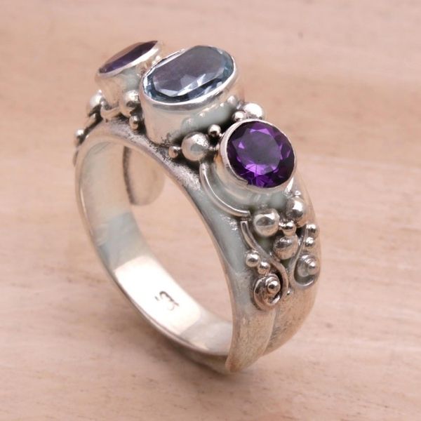 Alternate image for Amethyst and Blue Topaz Ring Morning Joy