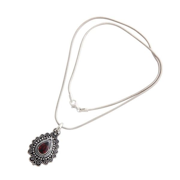 Alternate image for Handcrafted Sterling Silver and Garnet Pendant Necklace Queen of Bali