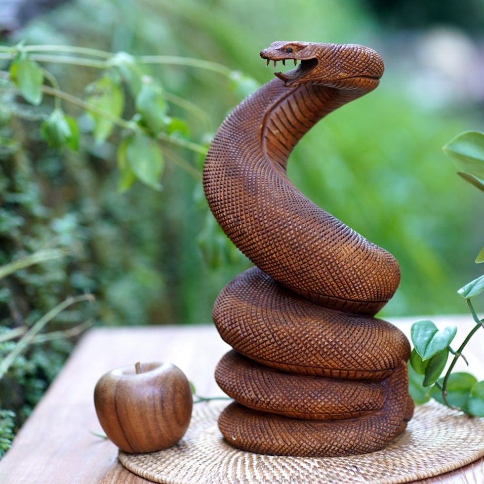 Wood Snake Sculpture 'Serpent Guardian'