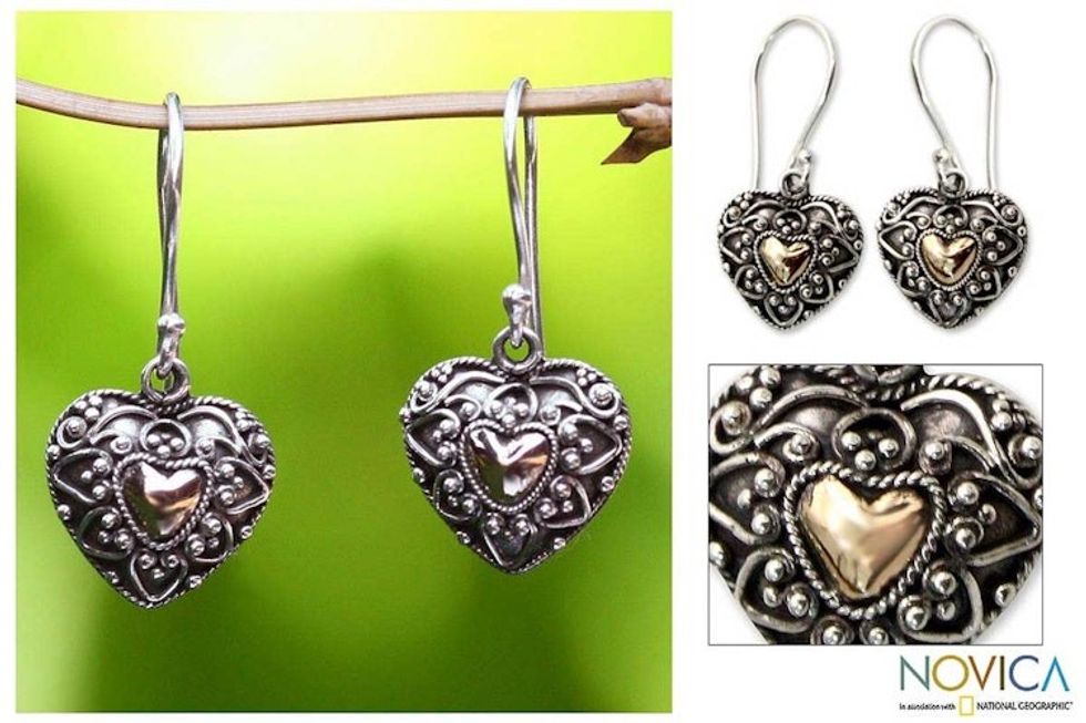 Gold Accent Heart Shaped Dangle Earrings 'Sweetheart'