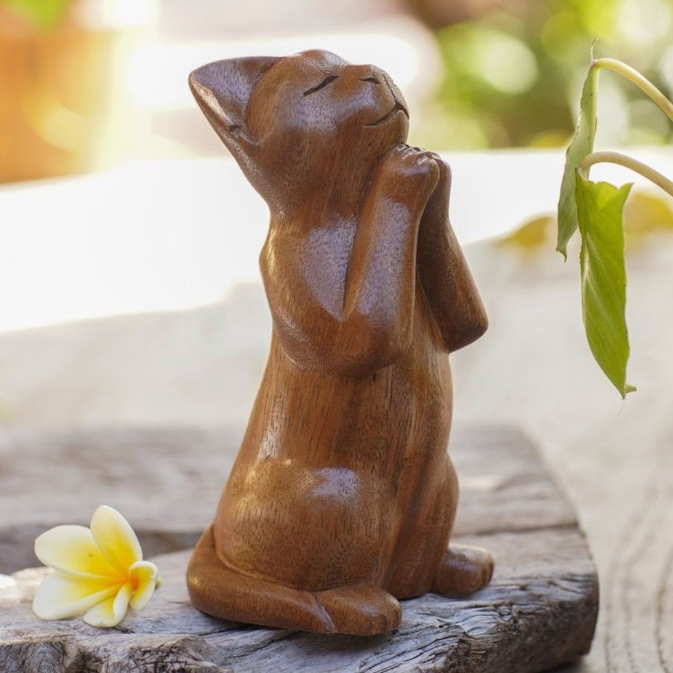 Handcrafted Prayer Sculpture 'Wishing Cat'