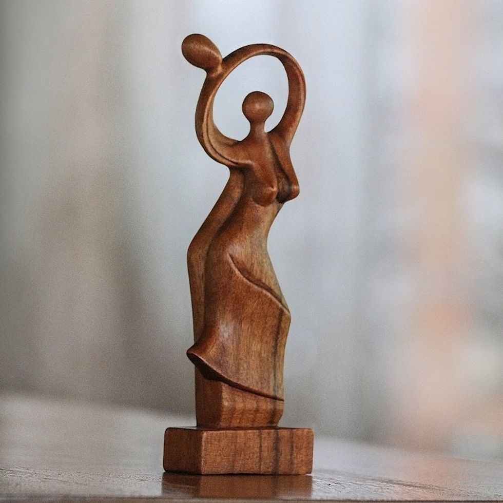 Fair Trade Romantic Wood Sculpture 'Dancing Couple'