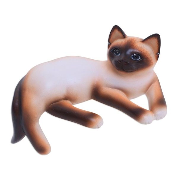 Alternate image for Wood statuette Playful Siamese Kitten