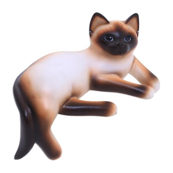Alternate image for Wood statuette Playful Siamese Kitten