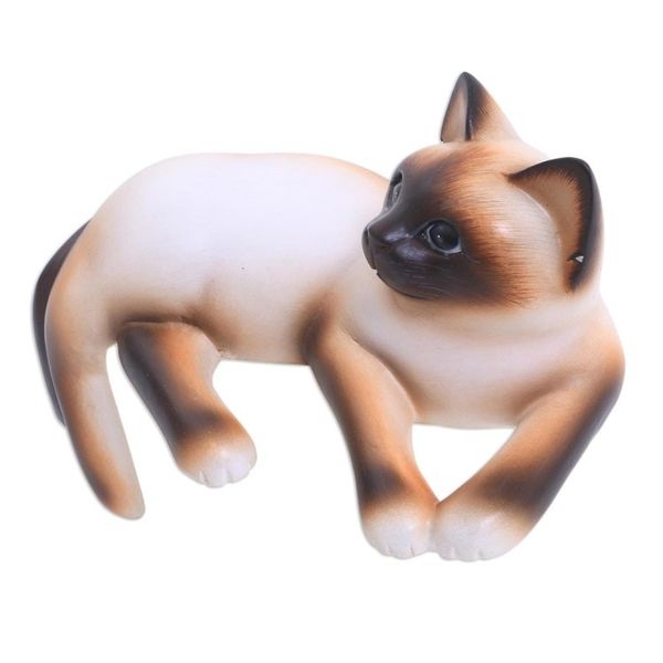 Alternate image for Wood statuette Playful Siamese Kitten