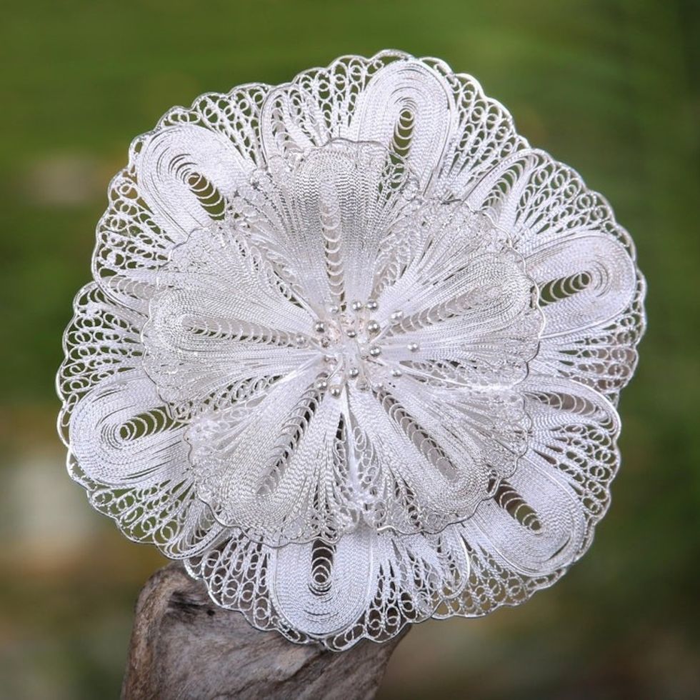 Sterling silver brooch pin 'Exotic Bloom'