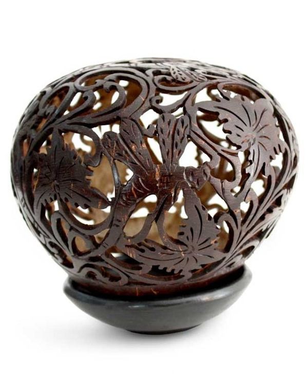 Alternate image for Coconut Shell Sculpture with Stand Dancing Dragonflies