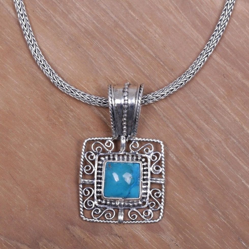 Turquoise Sterling Silver Pendant Necklace 'Blue Regency'