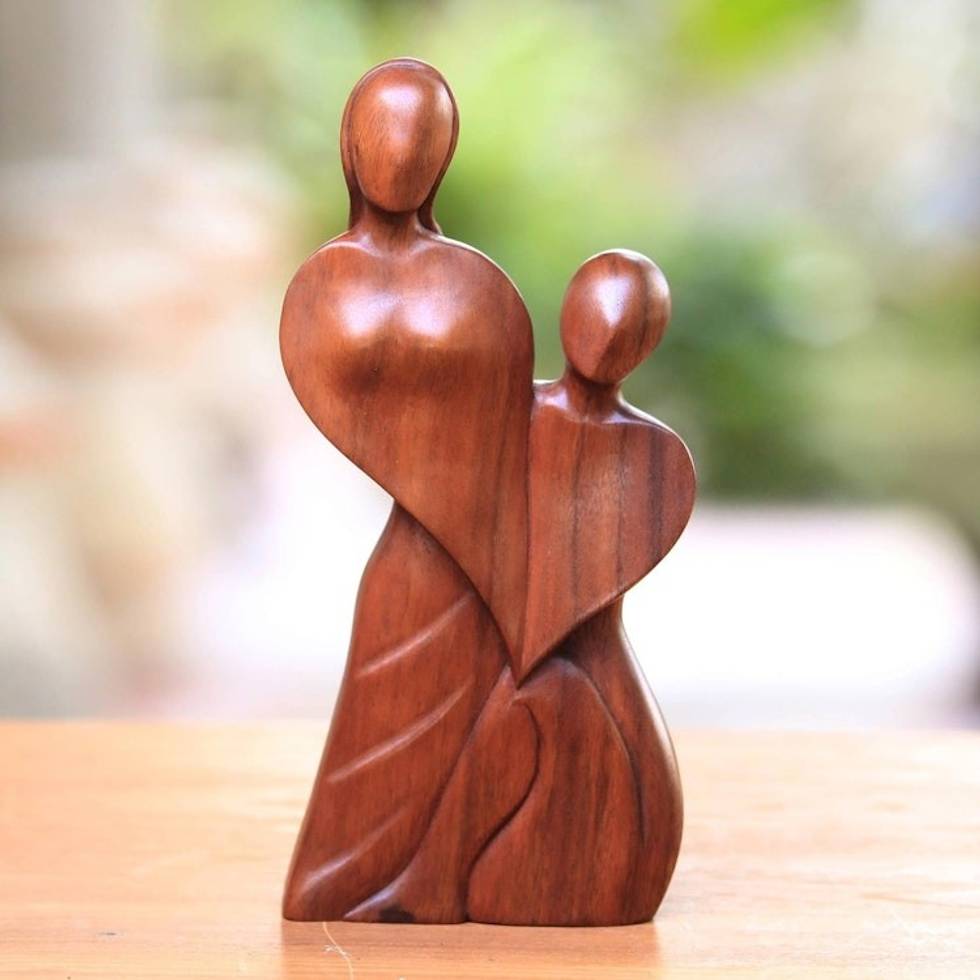 Handcrafted Romantic Wood Sculpture 'Always in Love'