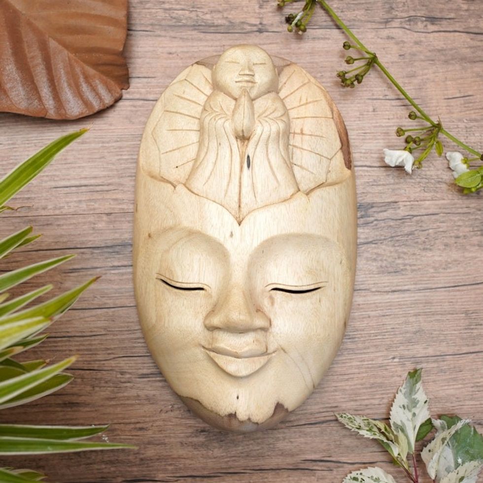Unique Buddha Wood Mask 'Face of Piety'