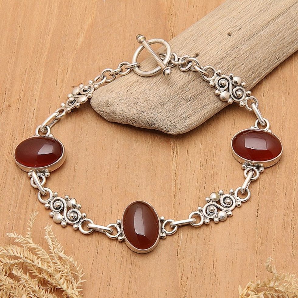 Sterling Silver Carnelian Link Bracelet 'Sunset in Bali'