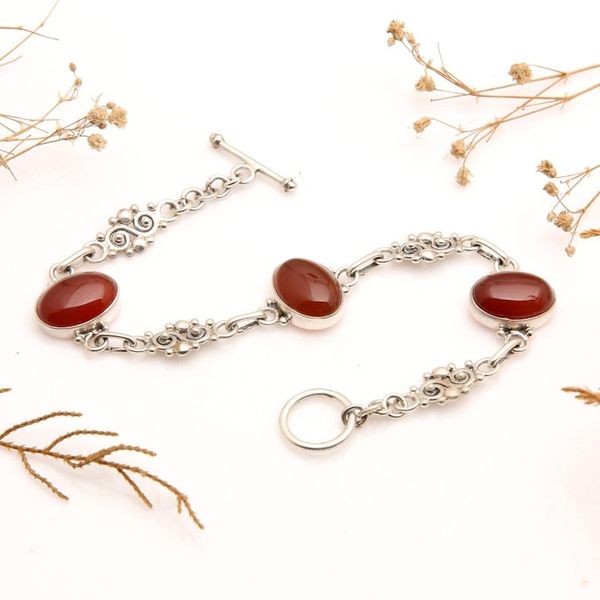 Alternate image for Sterling Silver Carnelian Link Bracelet Sunset in Bali