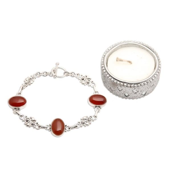 Alternate image for Sterling Silver Carnelian Link Bracelet Sunset in Bali