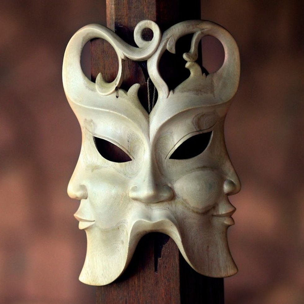 Hibiscus Wood Wall Mask 'In Three Directions'