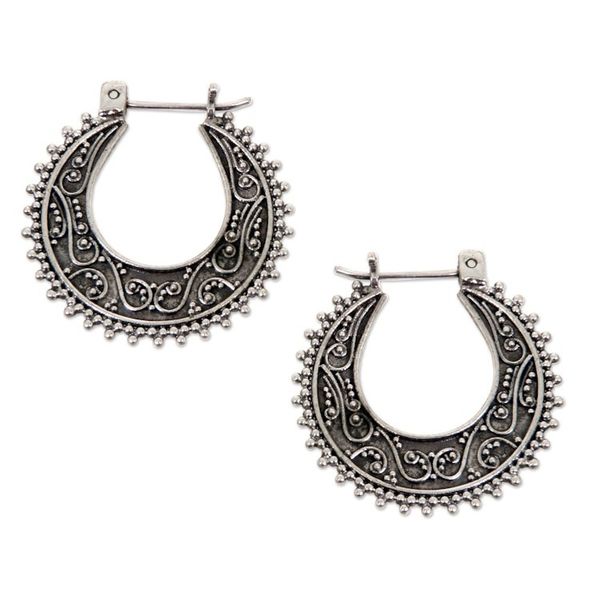 Alternate image for Artisan Crafted Sterling Silver Hoop Earrings Kuta Moon