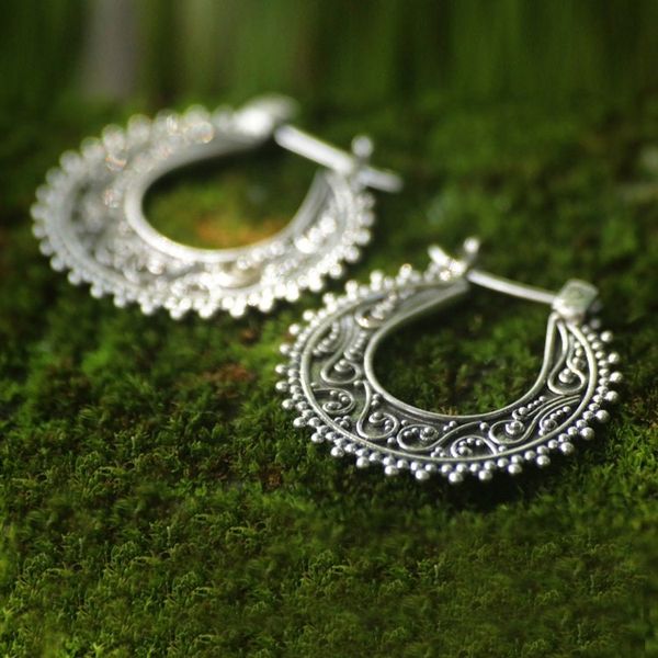 Alternate image for Artisan Crafted Sterling Silver Hoop Earrings Kuta Moon