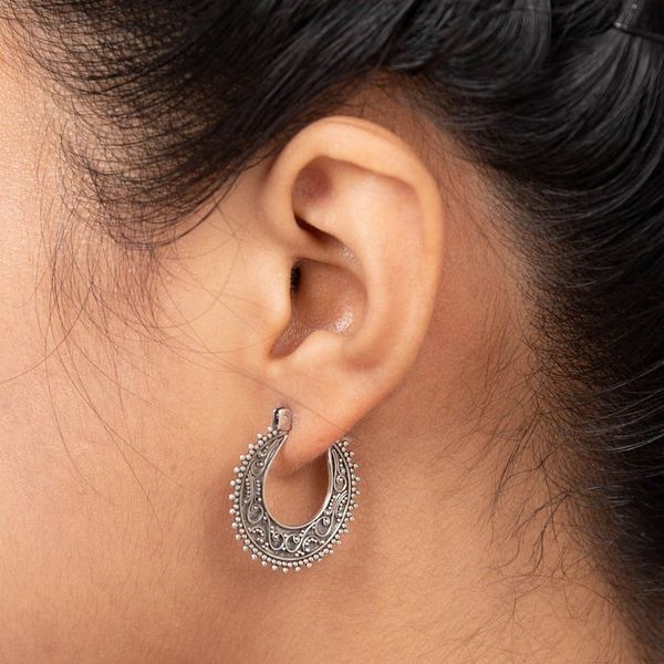 Alternate image for Artisan Crafted Sterling Silver Hoop Earrings Kuta Moon